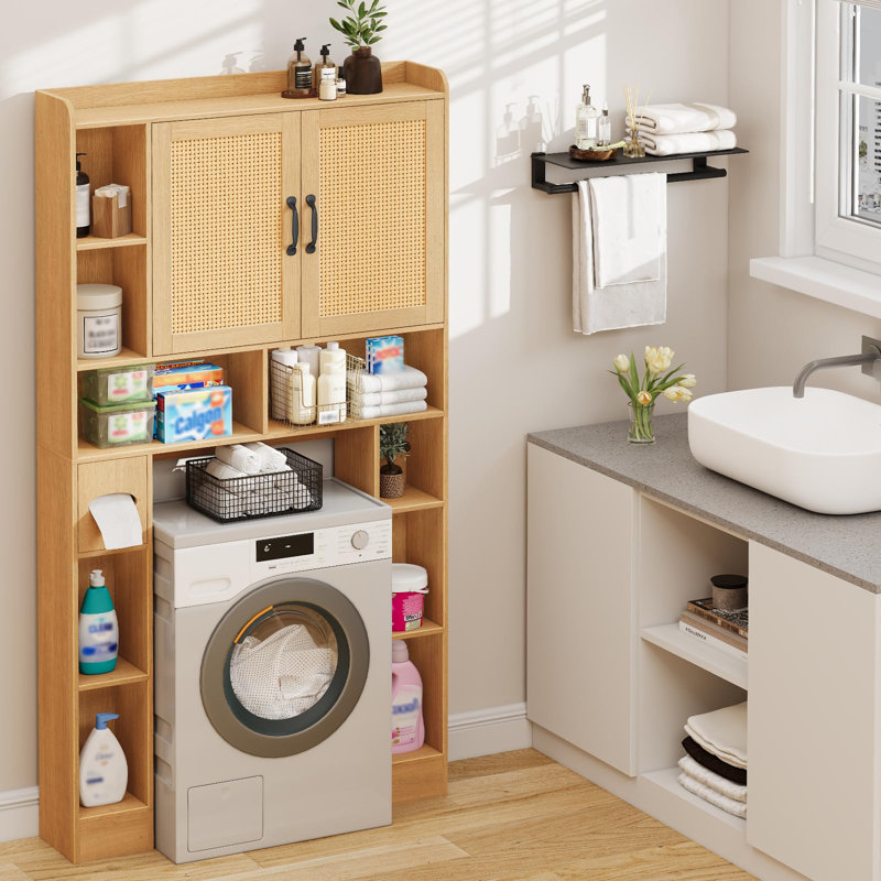 Farmhouse Style Rattan Over-The-Toilet Storage Cabinet