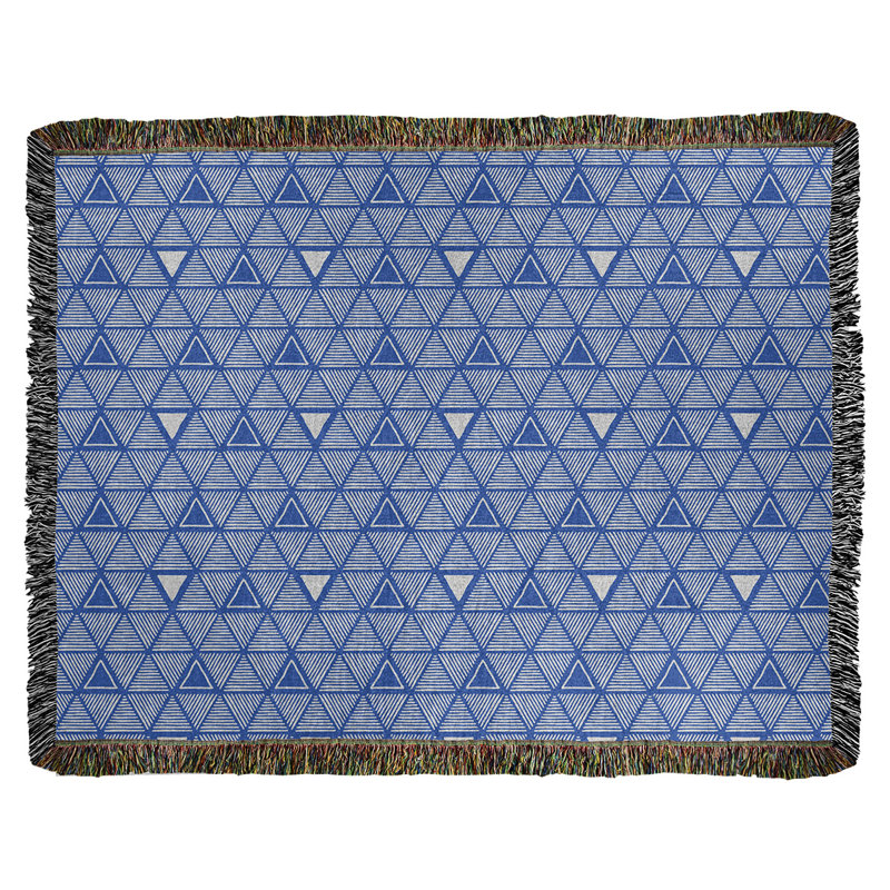 Couverture en coton tissé à triangles dessinés à la main Classic, L 37 po x L 52 po, Bleu sarcelle foncé