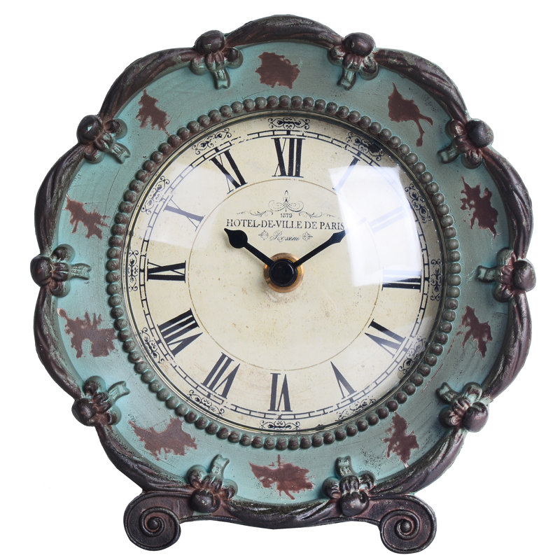 Roman Numeral Quartz Movement / Crystal Tabletop Clock in Distressed Finish