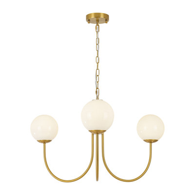 Triple Arm Glossy Opal Globe Glass Chandelier