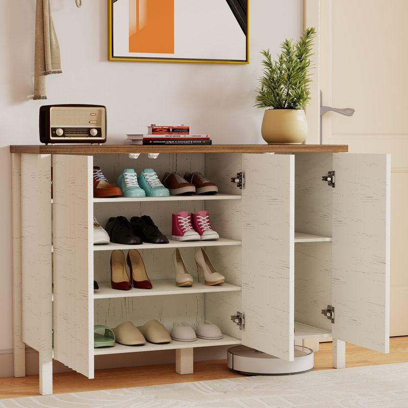 Modern Freestanding Shoe Storage Cabinet With Adjustable Shelves And Large Capacity, White