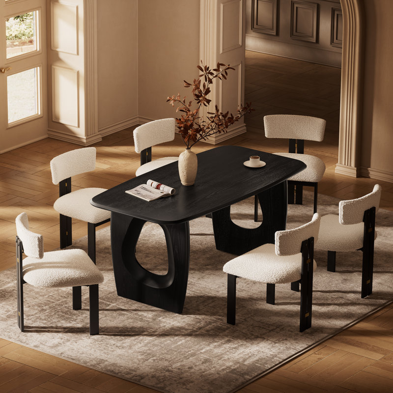 Ensemble de table de salle à manger 6 personnes, table rectangulaire en bois 68 po et chaises sans accoudoirs Boucle