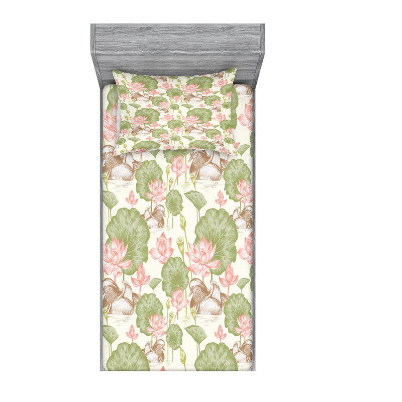 Microfiber Floral Fitted Sheet, Twin XL Sheet Set with 1 Pillowcase