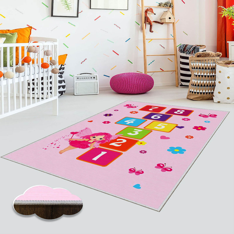 Tapis antibactérien 100% polyester 5,9 x 9,2 pi Luxurious Pois en feutre antidérapant en PVC, d'une hauteur de poils de 0,3 po | Lavable à la machine, impression numérique 3D, parfaite pour le décor du salon et de la chambre à coucher