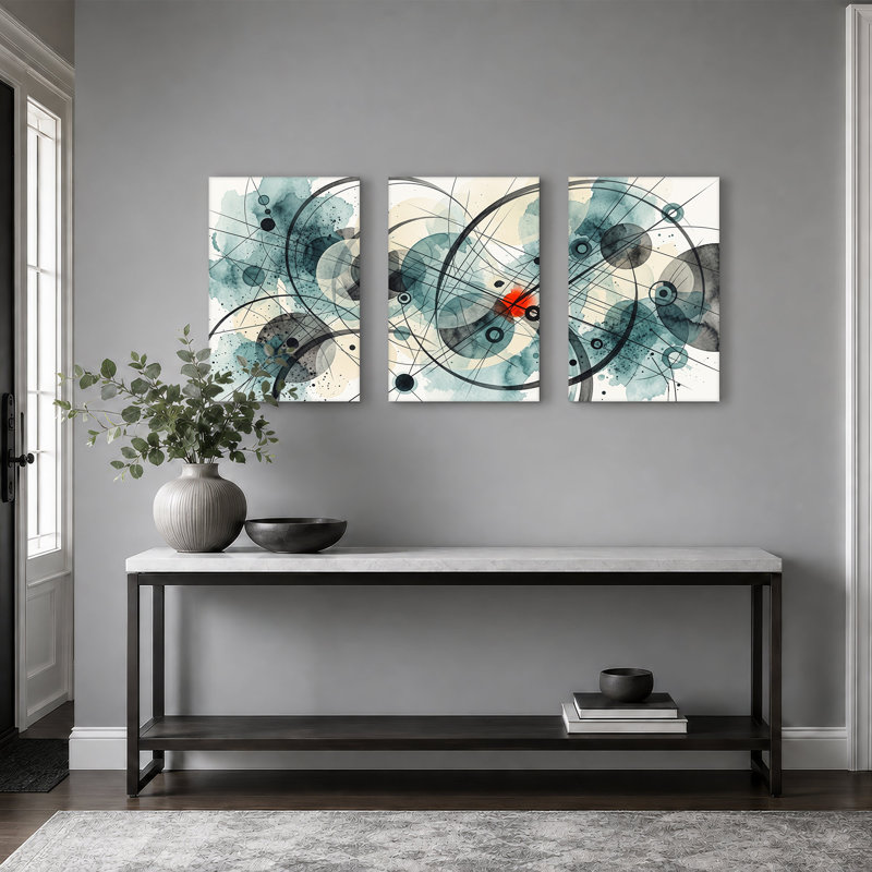 Ensemble de 3 toiles bleu sarcelle et noires, H 30 po x l 20 po x 3 pièces