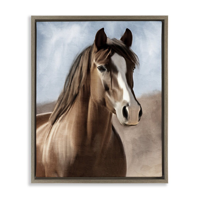 Art mural sur toile encadrée avec cheval, H 31 po x l 25 po, Cadre flottant orme Montalcino