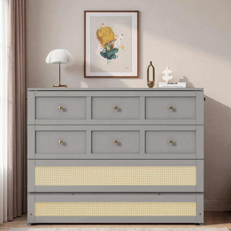 Murphy Bed With Large Drawer, Gray