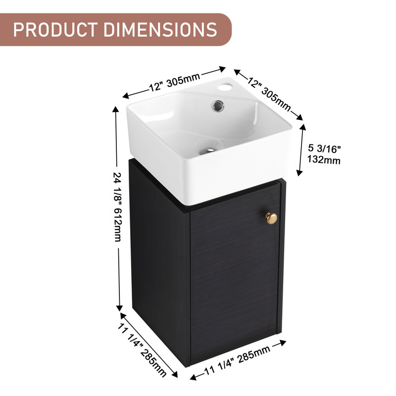 12'' Single Bathroom Floating Vanity With Ceramic Top
