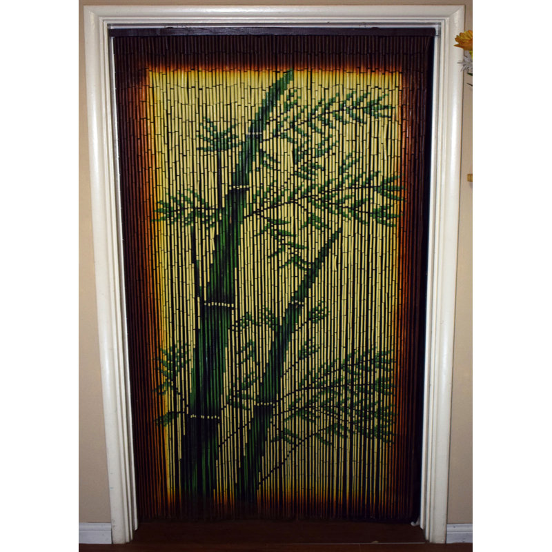 Natural Bamboo Beaded Curtain with Tropical Design