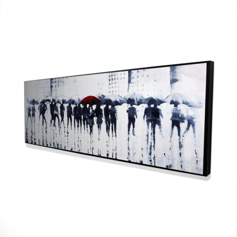 Silhouettes marchant sous la pluie - toile encadrée 16 po x 48 po