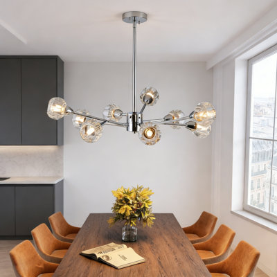 9-Light Modern Linear Chandelier, Mid-Century Crystal Pendant Light Fixture For Kitchen Island, Dining Room, Living Room
