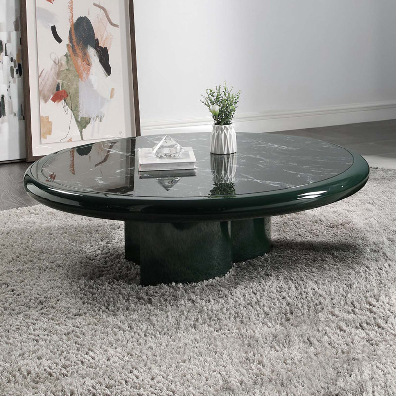 Table basse ronde, plateau en marbre, vert foncé et brun ultrabrillant