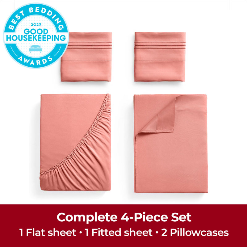 Ensemble de draps 1800 Mellanni, Ensemble de draps pour très grand lit avec 2 taie, Corail