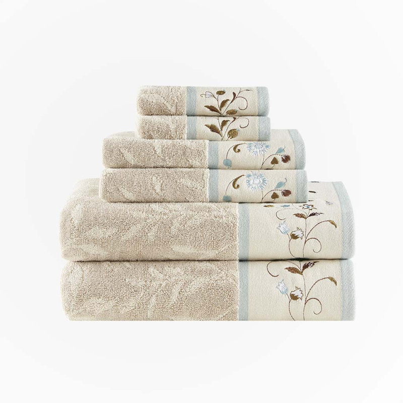 100% Cotton Jacquard 6 Piece Towel Set, Blue