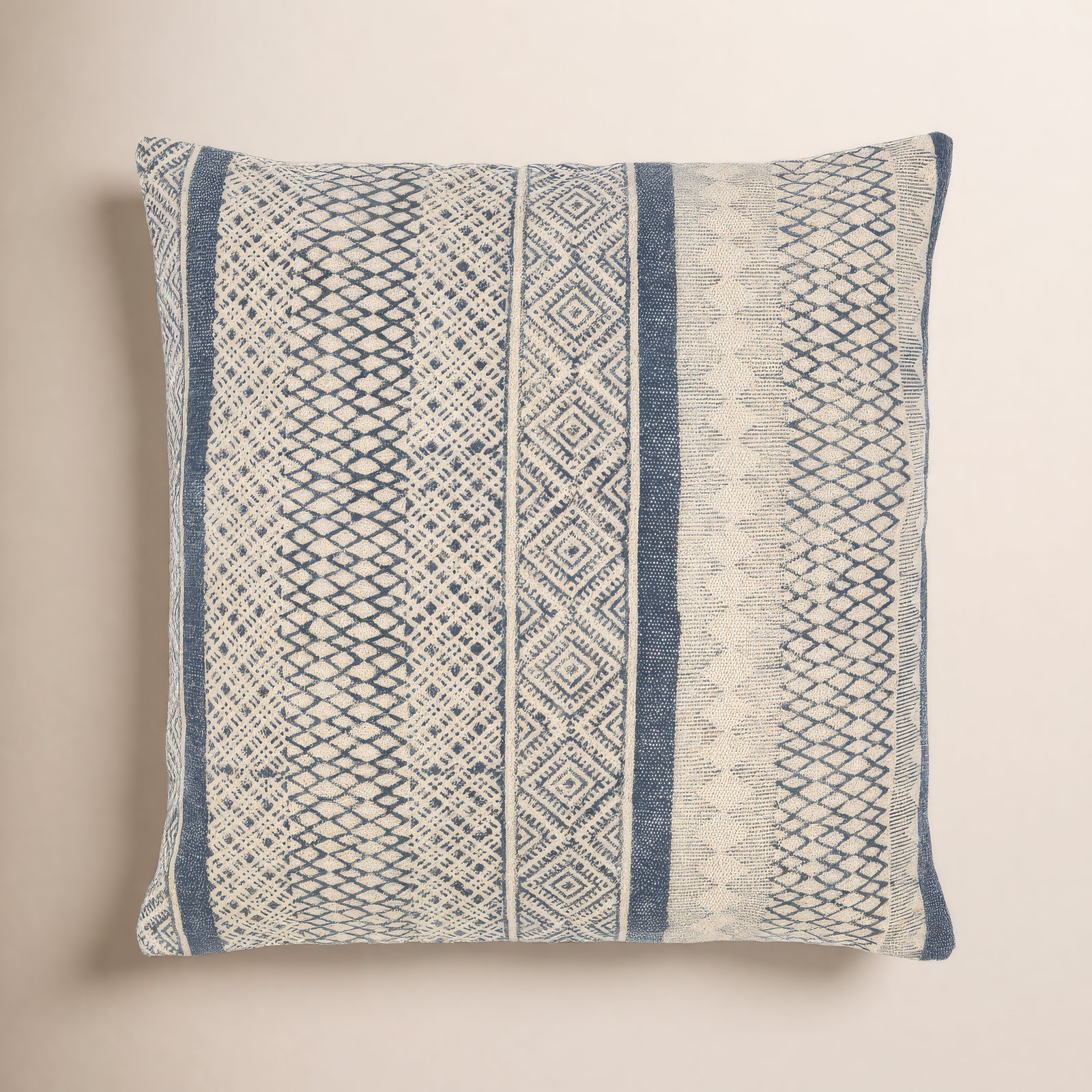 Zetta Geometric Cotton Throw Pillow, Pillow Cover Only - No Insert, 18" x 18", Light Beige/Dark Blue