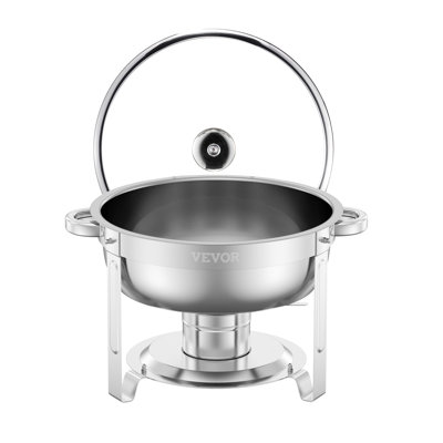 5 Qt Round Chafing Dish Buffet Set Full-Size Pan Stainless Steel Silver