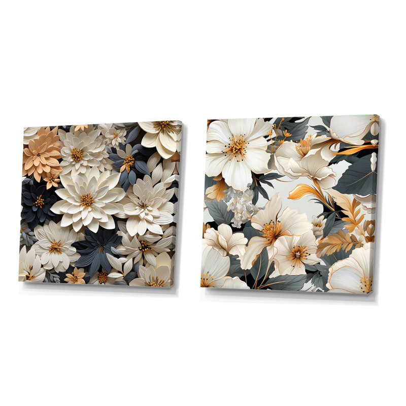 Maelyne - Ensemble de 2 collages carrés floraux, Toile tendue, H 16 po x l 33 po
