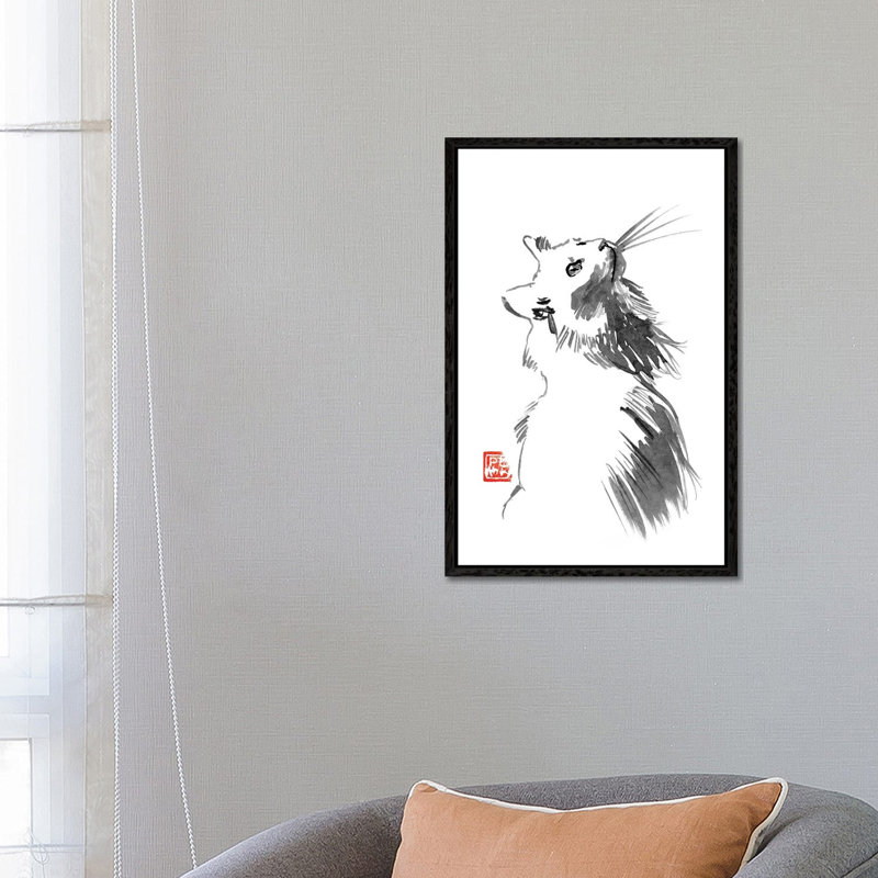 Chat Blanc 1 Piece Painting on Canvas, 66.04 cm H x 45.72 cm W, Black Framed