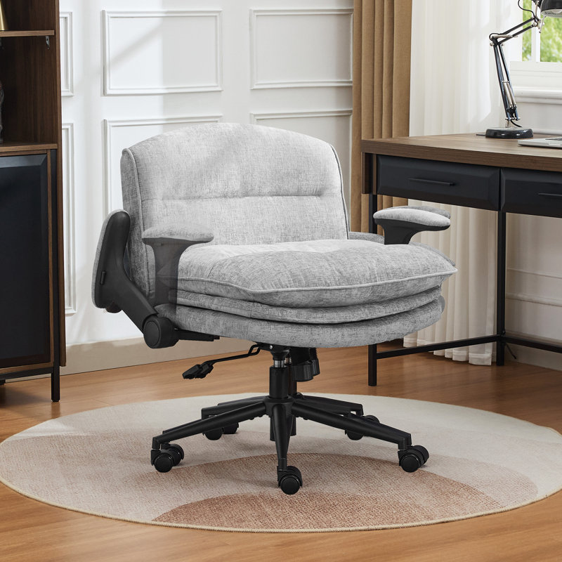 28"W Wide Office Chair with 7.2" Thick Seat, Flip-Up Arms, Adjustable Height & Tilt, Gray