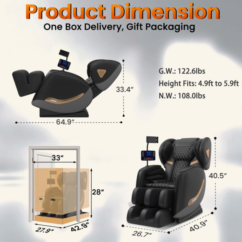 Fauteuil de massage complet et inclinable, fauteuils de massage Zero Gravity, 10 rouleaux fixes, coussins gonflables, chauffage, massage des pieds, modes automatiques, haut-parleur Bluetooth et écran tactile pour la maison et le bureau