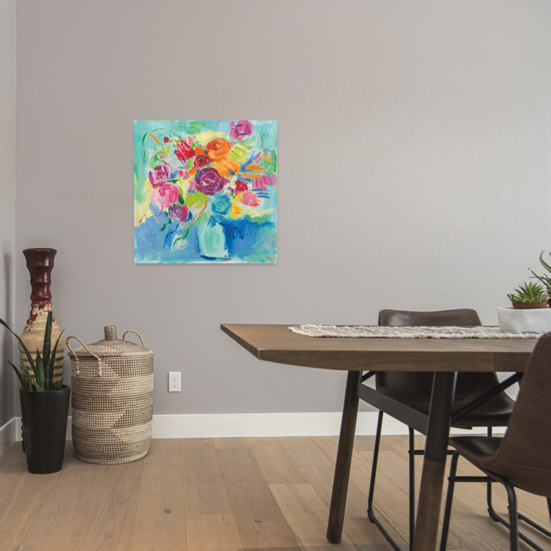 Fleurs contemporaines matisse avec art abstrait bleu, H 24 po x l 24 po