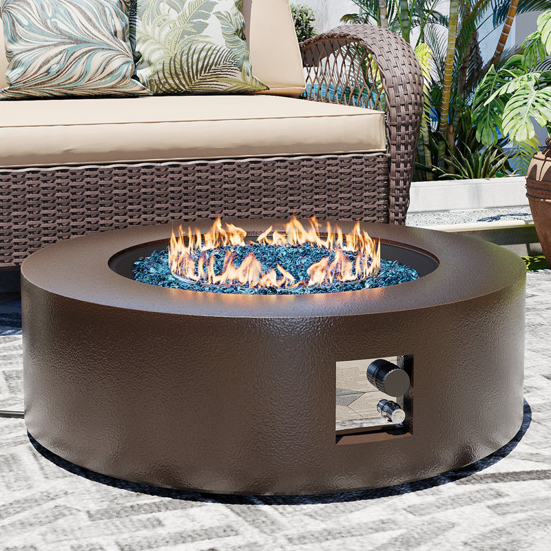 Athaniel 12.2" H x 40.5" W Iron Propane Outdoor Fire Pit Table with Lid and Tank Cover