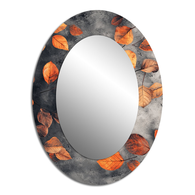 Orange Autumn Leaves I - Tropical Oval Wall Mirror, 40" x 30"