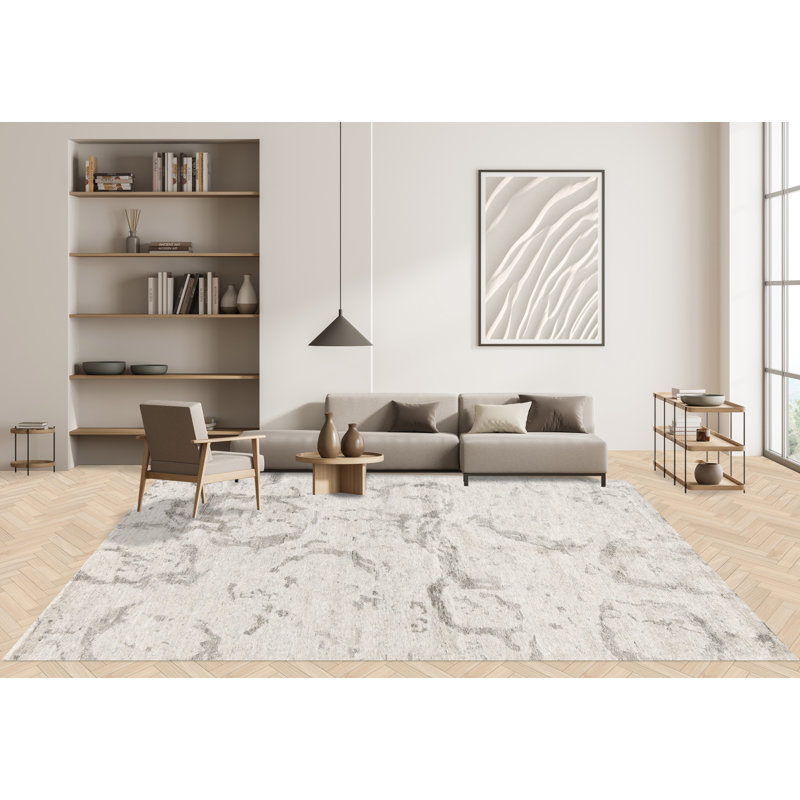 Abstract Area Rug in Silver/Gray, Rectangle 8' x 10'