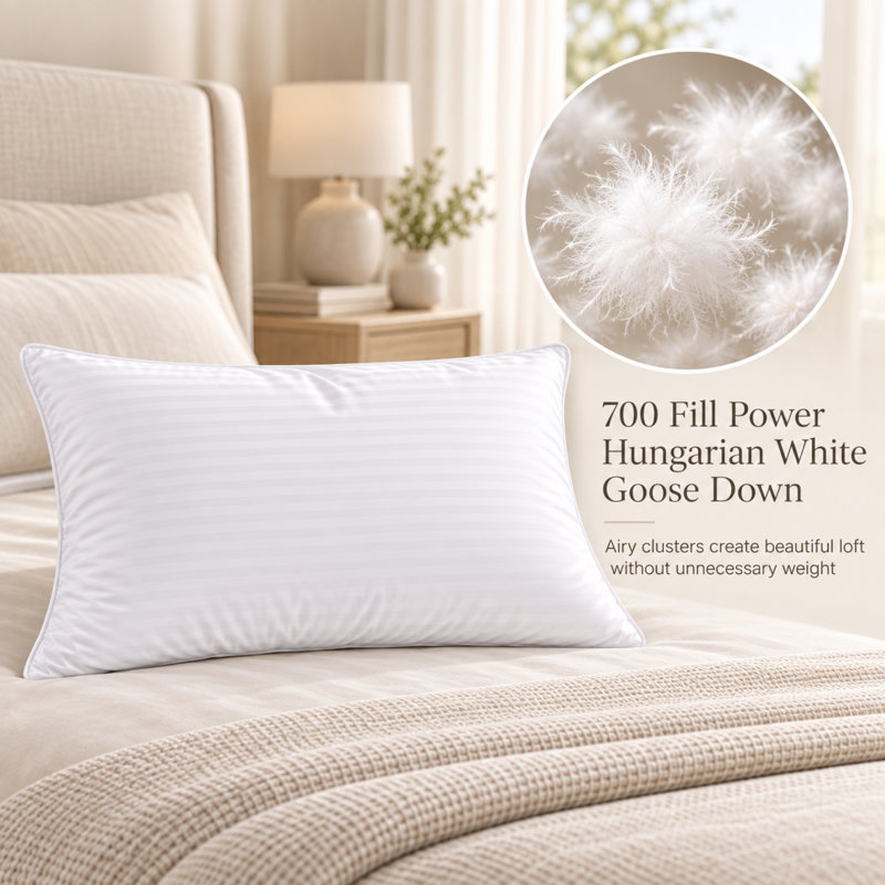 Serenity 700 Fill Power Hungarian White Goose Down Bed Pillows with 300 Thread Count Cotton Shell, King, Soft