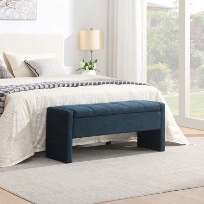 Banc de rangement moderne en lin avec repose-pieds pour chambre à coucher avec rangement spacieux et siège confortable