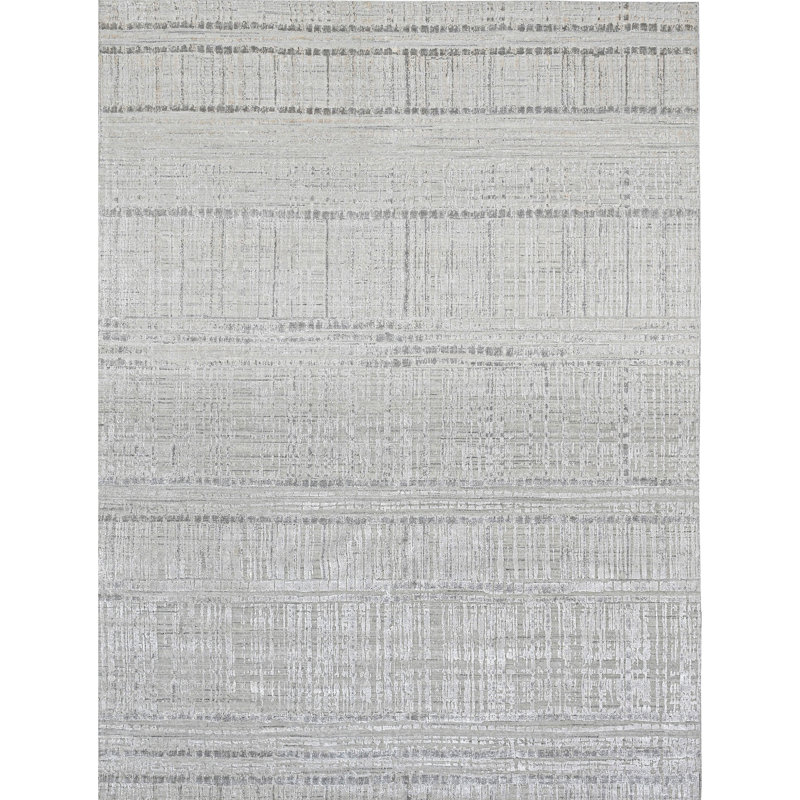 Tapis ivoire et gris noué à la main de haute qualité, Rectangle de 10 pi x 14 pi