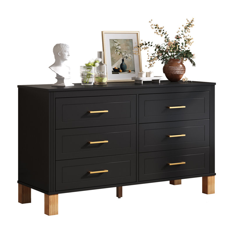 Commode double 6 tiroirs pour chambre à coucher, Noir