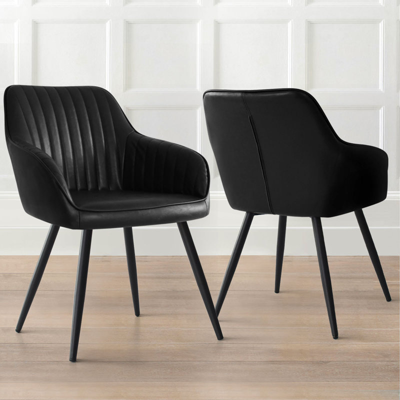 Fauteuil de salle à manger en simili cuir H 19 po Covello, Noir