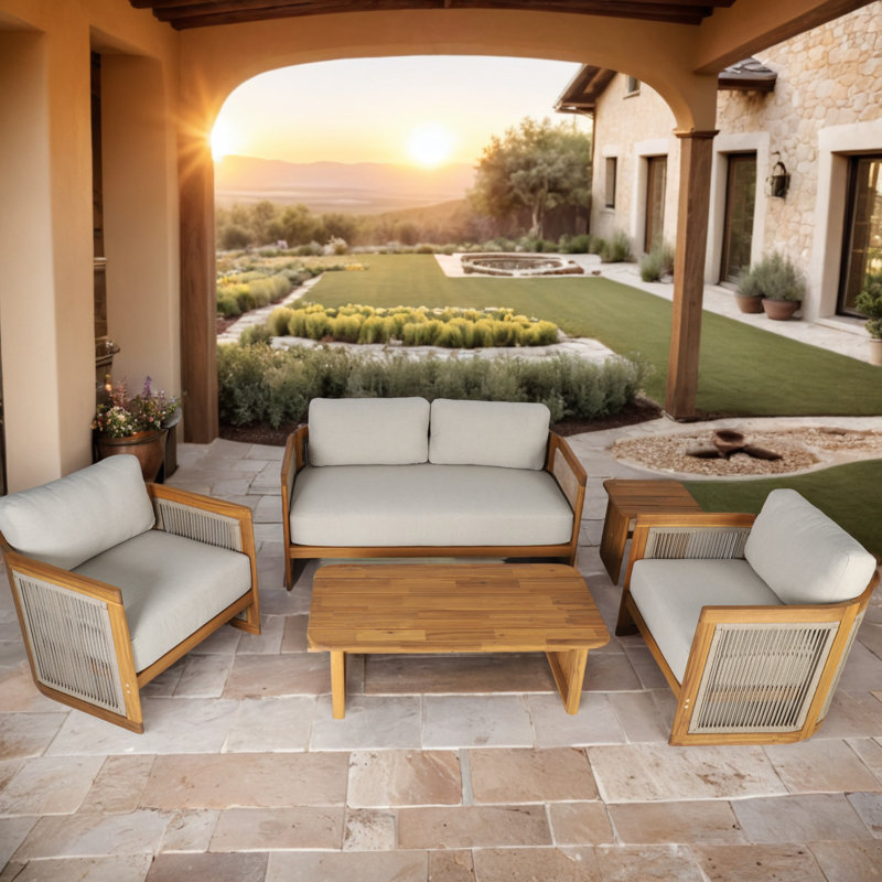 Ensemble de conversation de patio pour 4 personnes avec coussins Acacia
