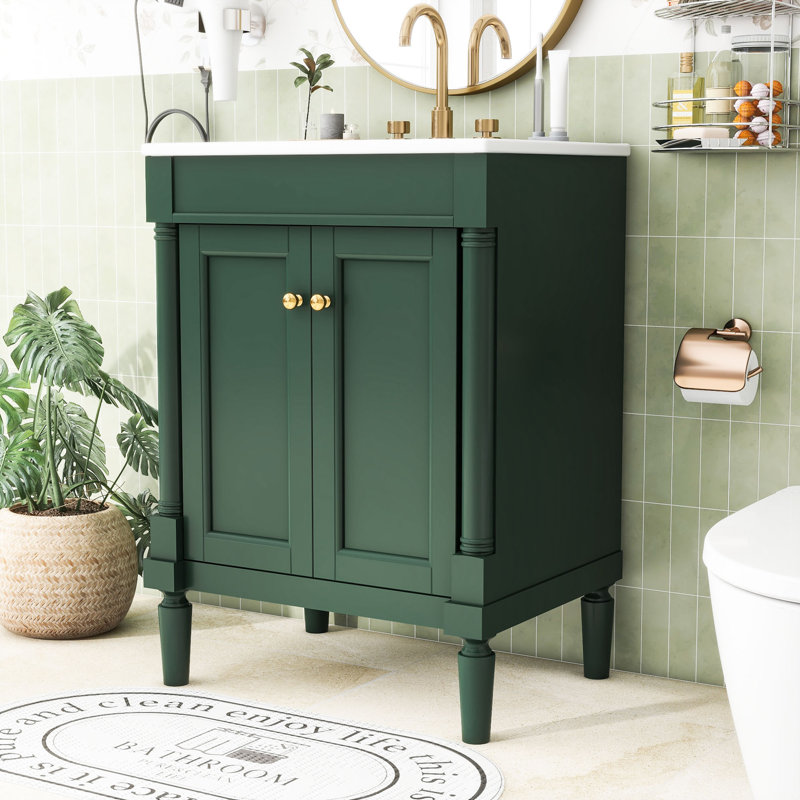 Meuble-lavabo avec lavabo supérieur et armoire de rangement à 2 niveaux Clita, Vert