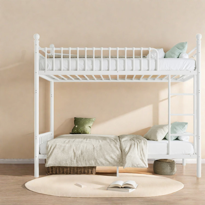 Lits gain de place, Twin XL, cadre en métal, barrière de sécurité incurvée moderne pour la maison, White