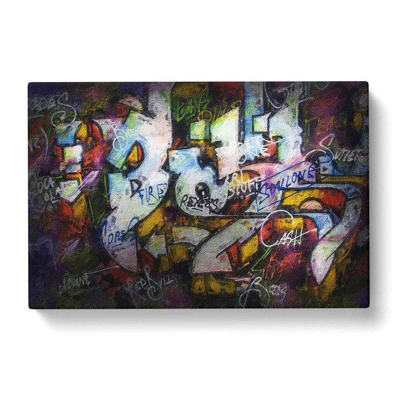 Multi-Coloured Wall Graffiti - Wrapped Canvas Print, 50cm H x 76cm W x 3cm D