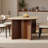 71'' Modern Oval Dining Table with Double Brown Wood Legs Seats 4-6, Beige Sintered Stone and Quality Wood Top Dining Table Kitchen Table-1115861849