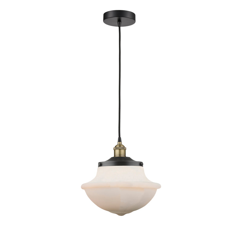 Luminaire suspendu simple à 1 lumière Grourke, Blanc mat, Laiton antique noir