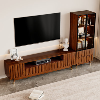  Meuble télé et vitrine avec tiroirs et rangement, meuble télé de style Mid-Century moderne jusqu'à 85 po