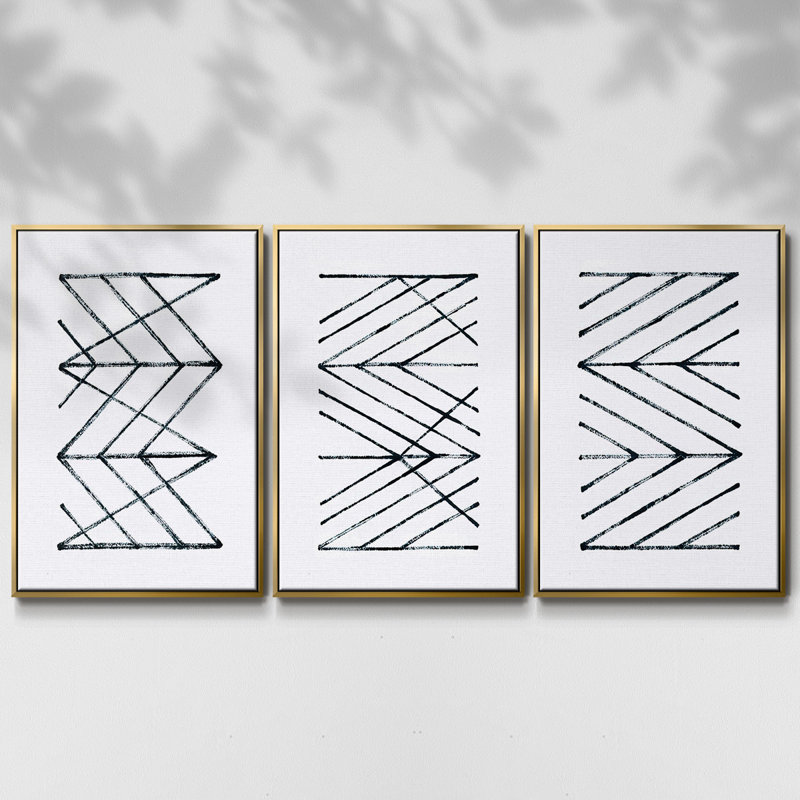 Ensemble de 3 pièces encadrées sur toile, Or, H 36 po x l 72 po