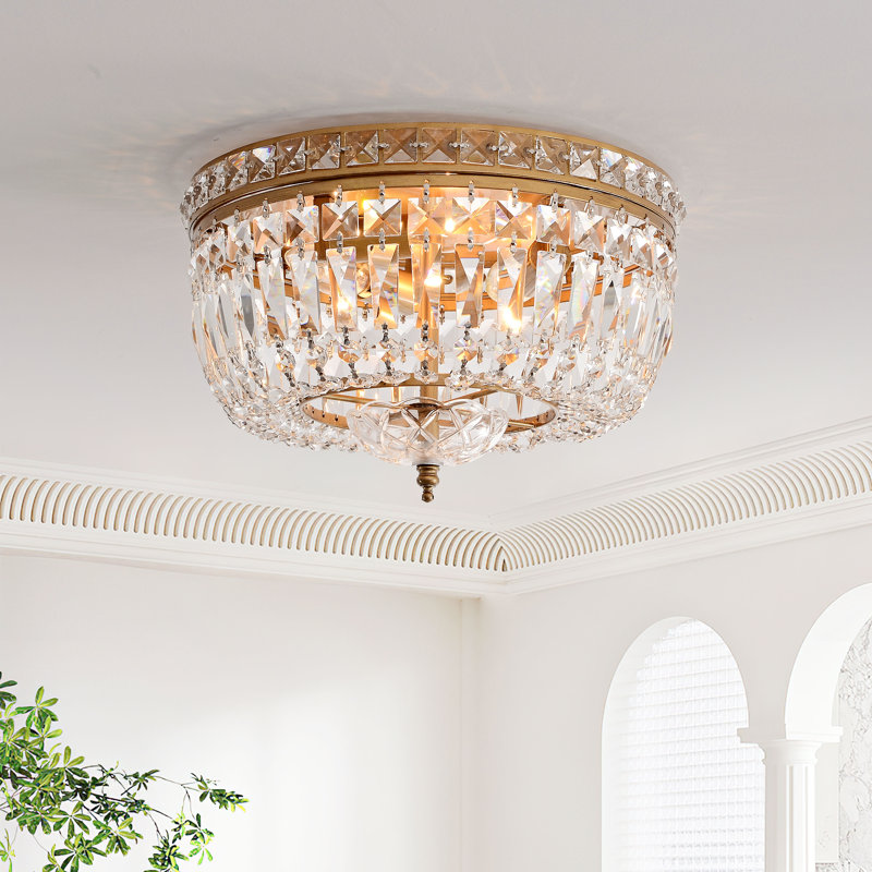 Elisa Crystal Basket Flush Mount Chandelier - Brushed Brass