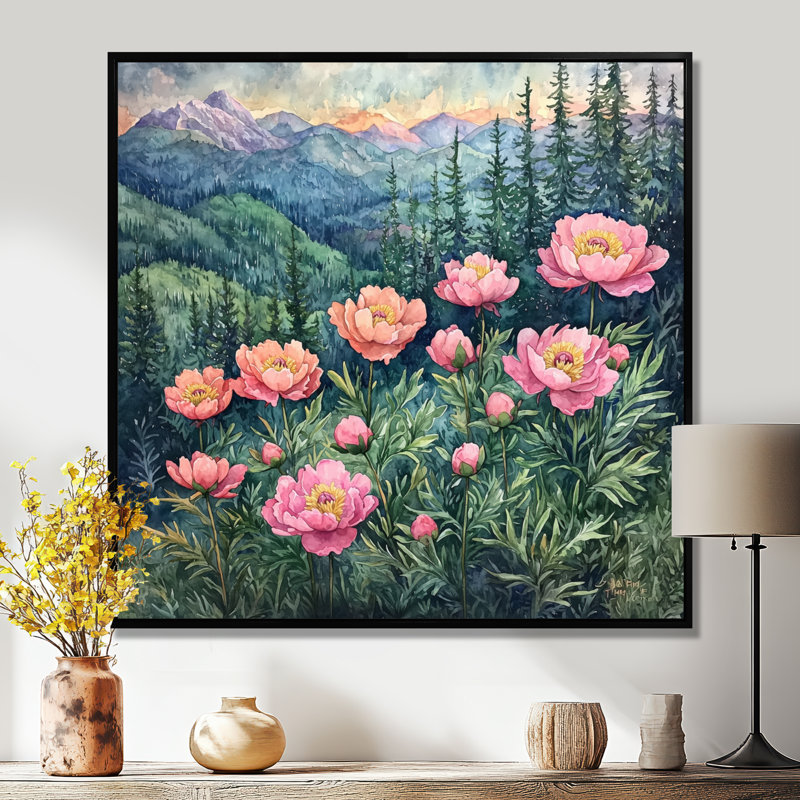 Graicen pivoines dans les forêts - I, pivoines, art mural, H 16 po x l 16 po, Impression encadrée flottante