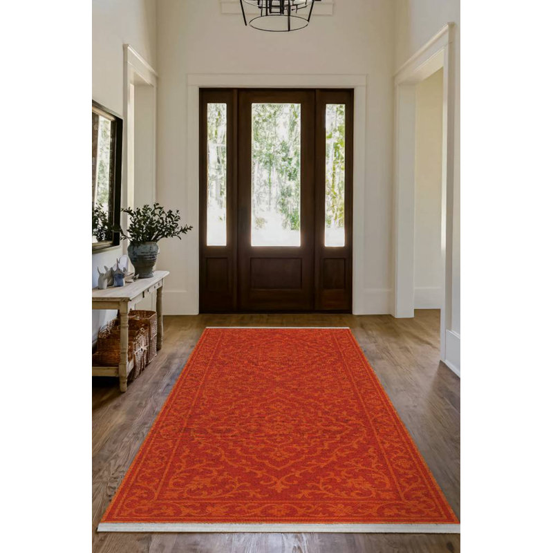 Nora Collection Digital Print Cotton-Polyester Red Oriental Rug, Runner 4' x 16'5"