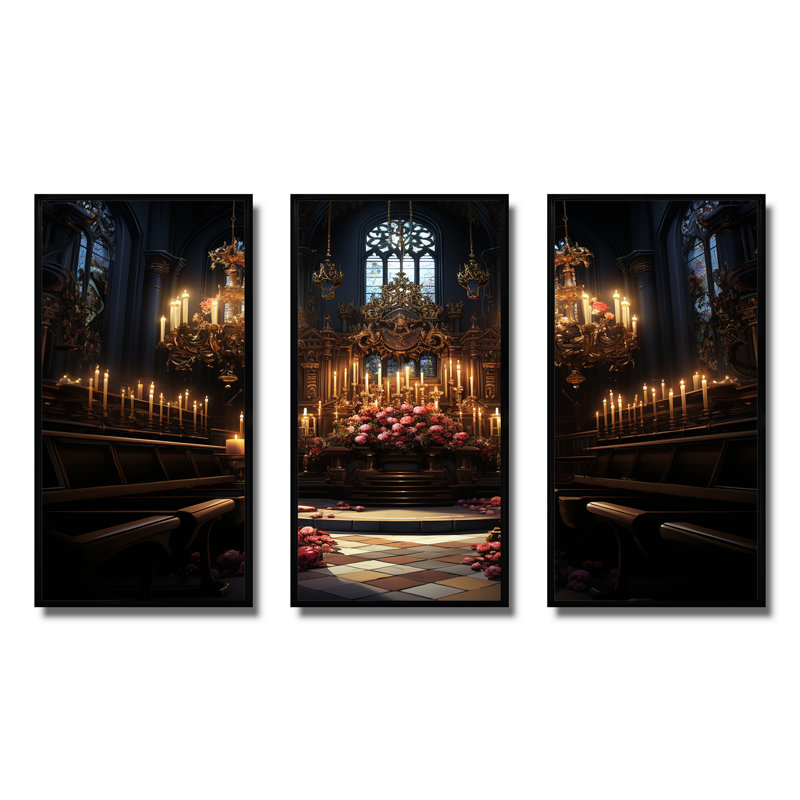 Baroque Basilica - Church Wall Art, 28" H x 36" W x 1" D, Black Floater Framed