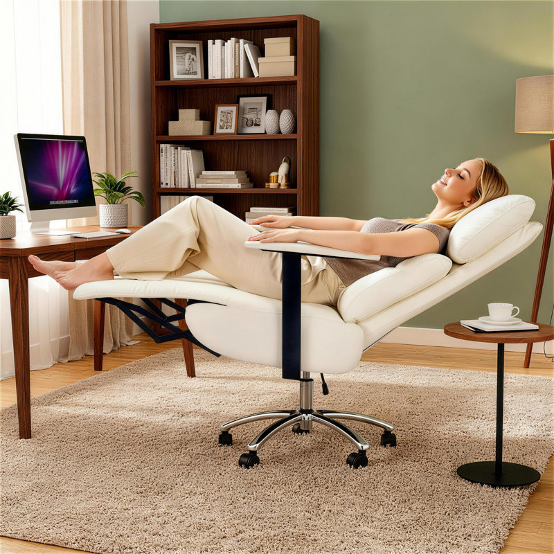 Modern Reclining Office Chair with Adjustable Headrest & Footrest – High Back 170° Executive Comfort in PU Leather, 420lbs Support