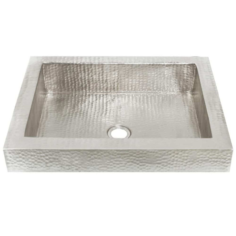 Tatra Brushed Nickel Hand Hammered Rectangular Drop-In Bathroom Sink