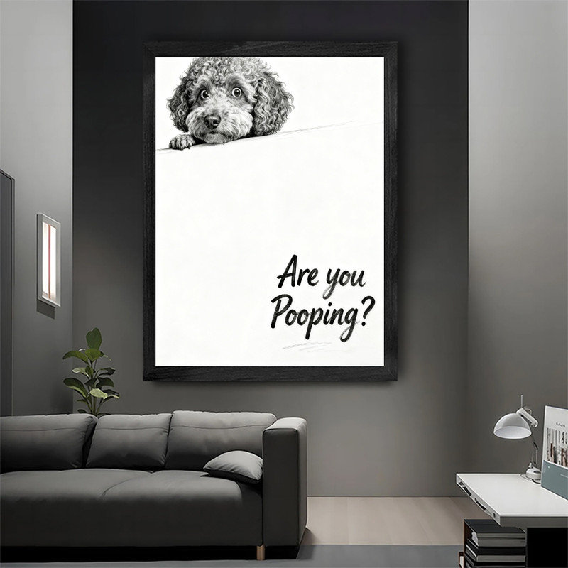 Caniche humoristique noir encadré «Are You Pooping? Art, impression amusante sur un cadre de salle de bain, H 11 po x l 9 po