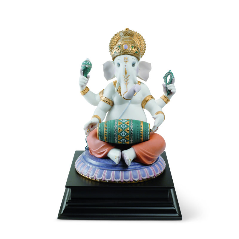 Figurine Mridangam Ganesha, Blanc / Mauve