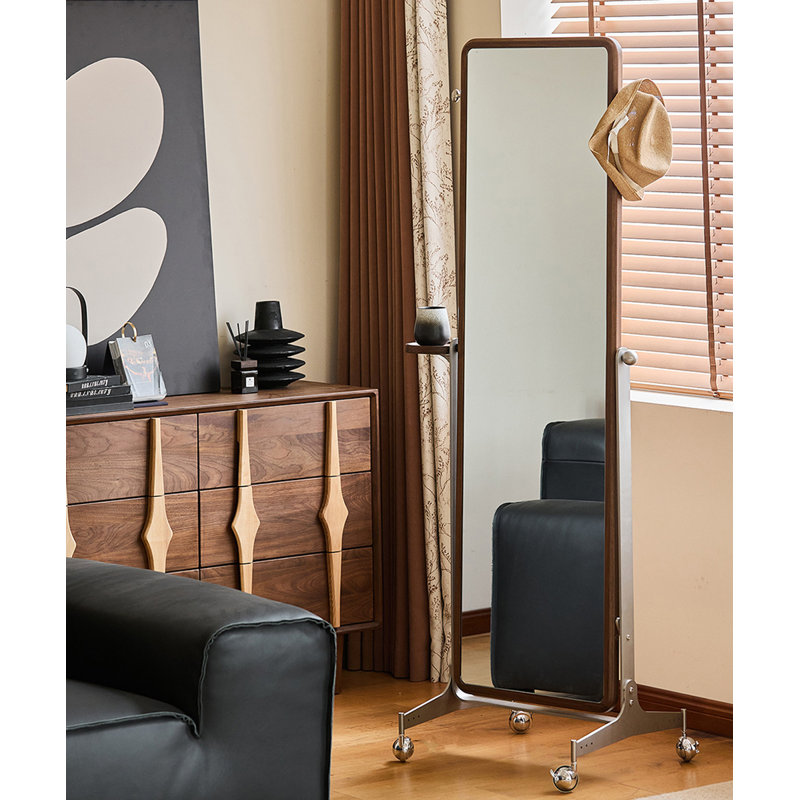 Rectangle en bois massif + miroirs pleine grandeur en acier inoxydable